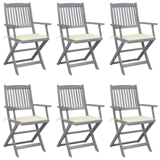 Chaises pliables d'extérieur lot de 6 et coussins bois d'acacia