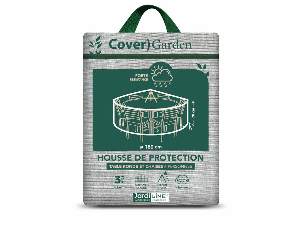 Housse de protection cover garden pour table ronde 6 personnes+ chaises, avec tr