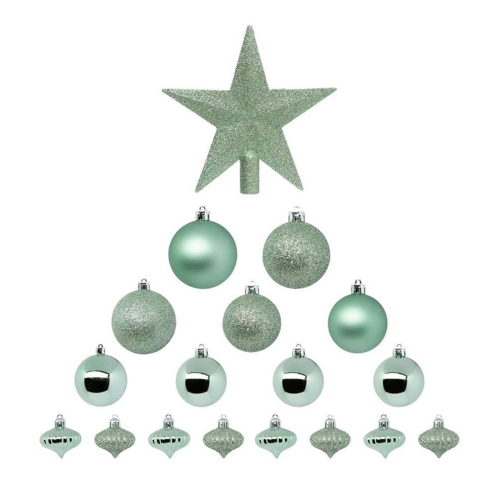 Déco de sapin de noël kit de 18 pièces boules et cimier - vert amande