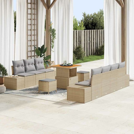 Ensemble de canapé de jardin 10 pcs beige polyrotin