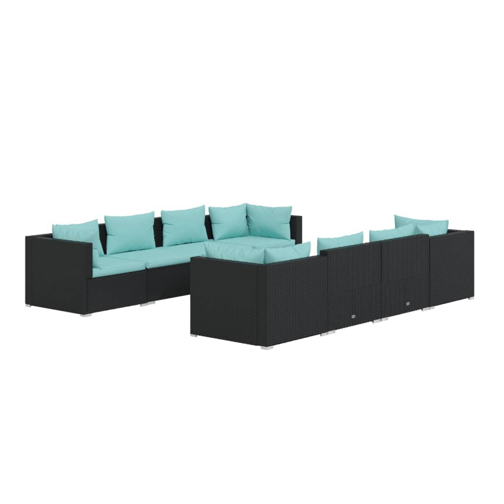Salon de jardin 9 pcs avec coussins résine tressée noir