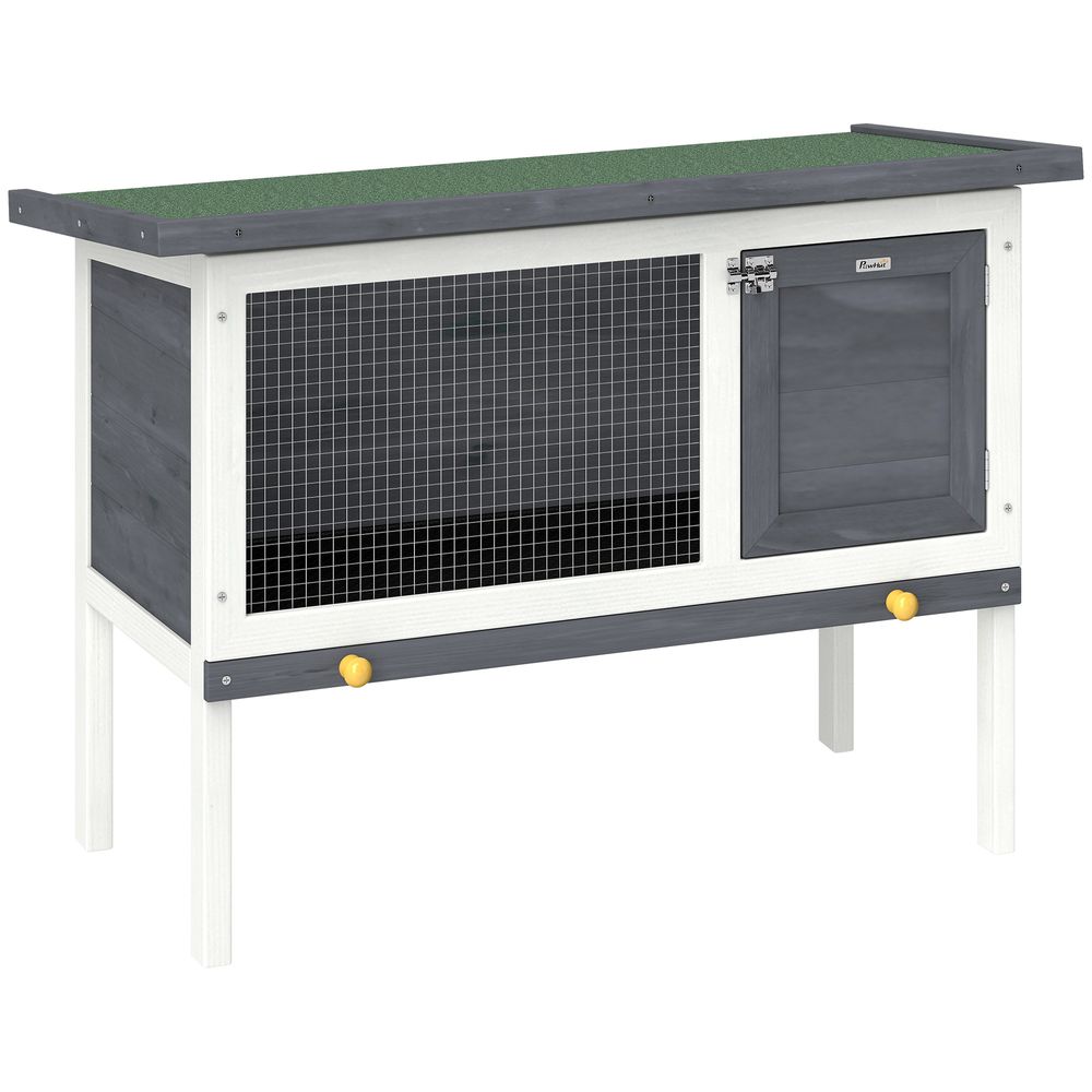 Clapier sur pieds en bois de pin pour lapin toit bitumé ouvrant 90cm gris