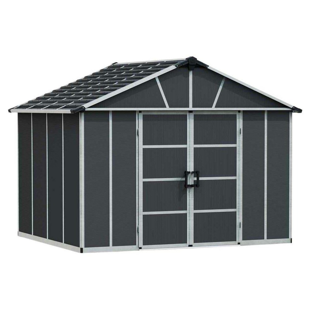 Abri de jardin en aluminium et polycarbonate gris avec plancher yukon 9m²