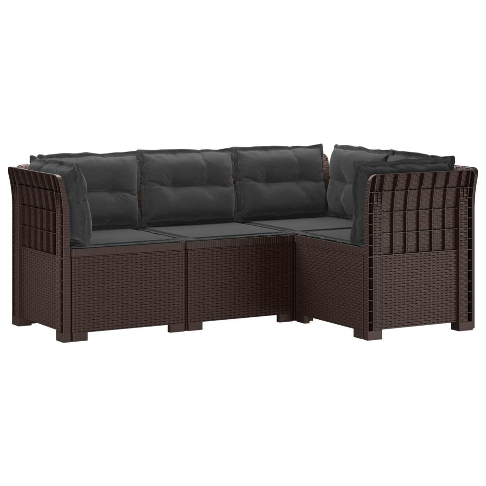 Canapé de jardin 4 places avec coussins aspect rotin pp marron