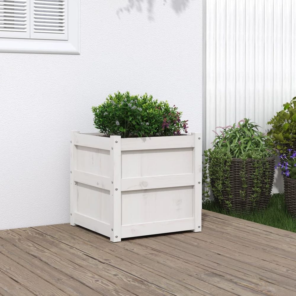 Jardinière carrée bois de pin blanc pour terrasse balcon déco 50cm