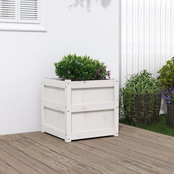 Jardinière carrée bois de pin blanc pour terrasse balcon déco 50cm
