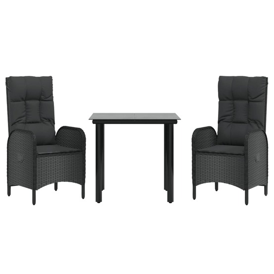 Ensemble de salle à manger de jardin meuble extérieur avec coussins 3 pièces noir