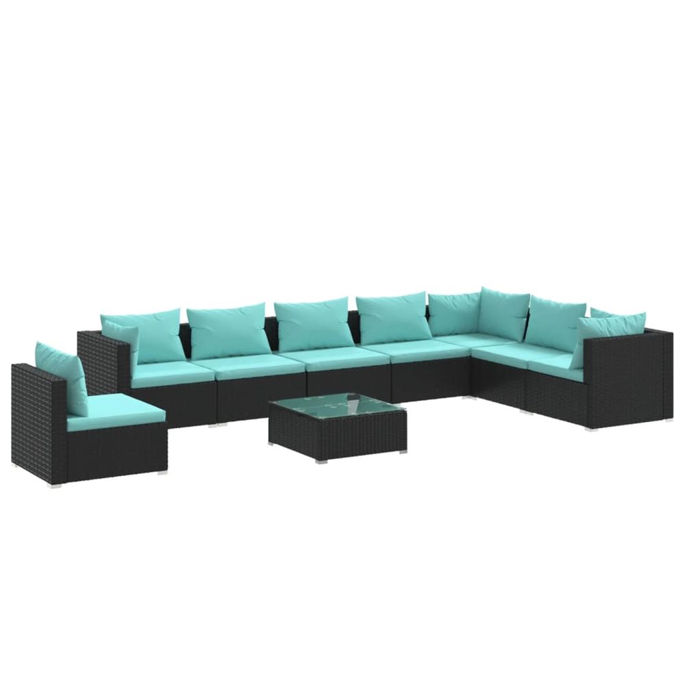Salon de jardin 9 pcs avec coussins résine tressée noir