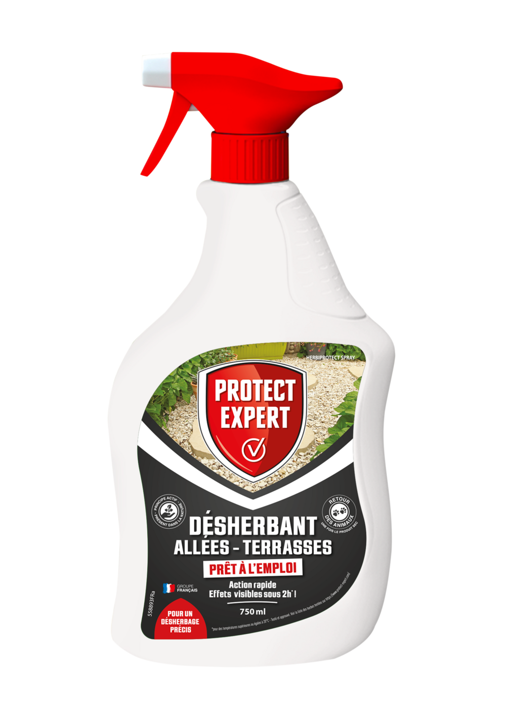 Protect expert pulvérisateur désherbant - prêt à l'emploi - cours allées terrasses - 750ml - jusqu’à 7,5m² traités procourpal750n
