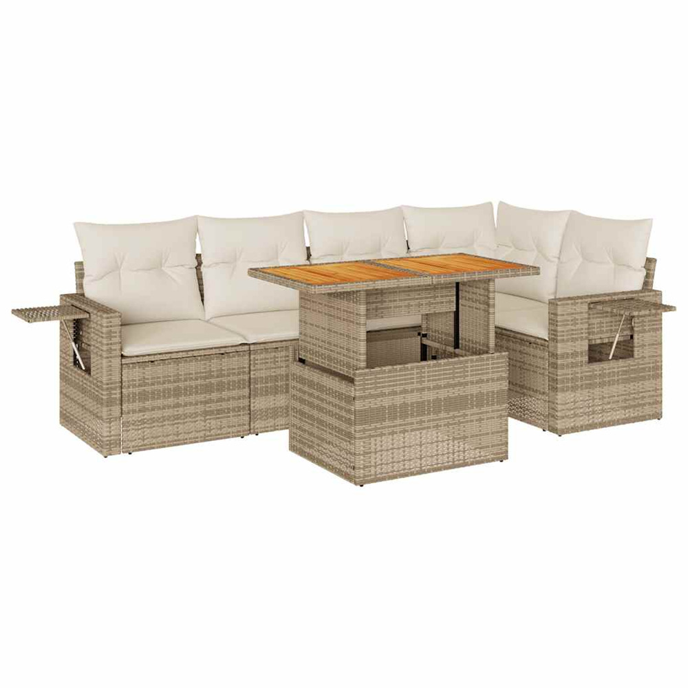 Salon de jardin avec coussins 6 pcs beige résine tressée