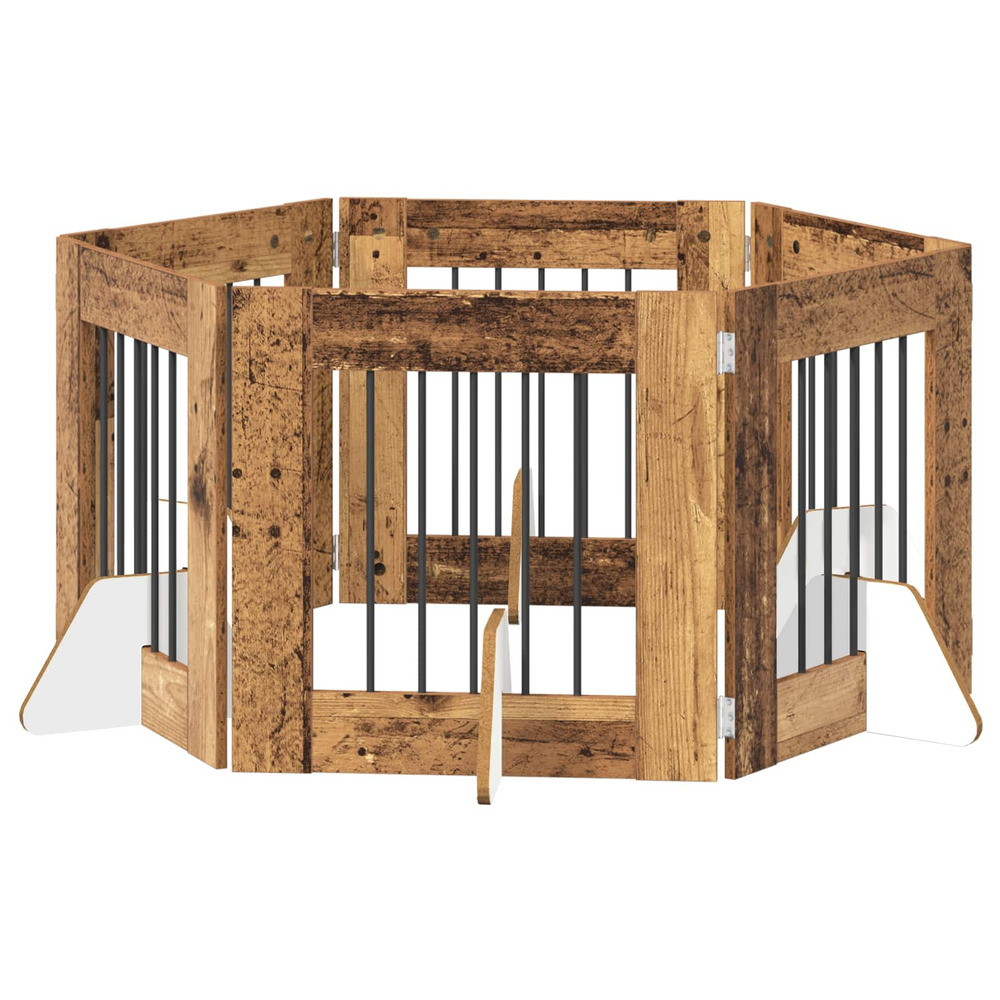 Portillon pour chien avec supports 6 pcs bois ancien 60 x 60 cm