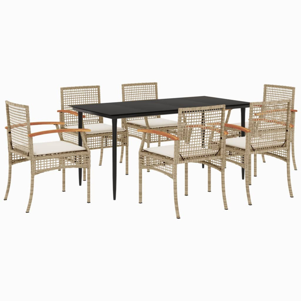 Ensemble à manger de jardin et coussins 7 pcs beige poly rotin