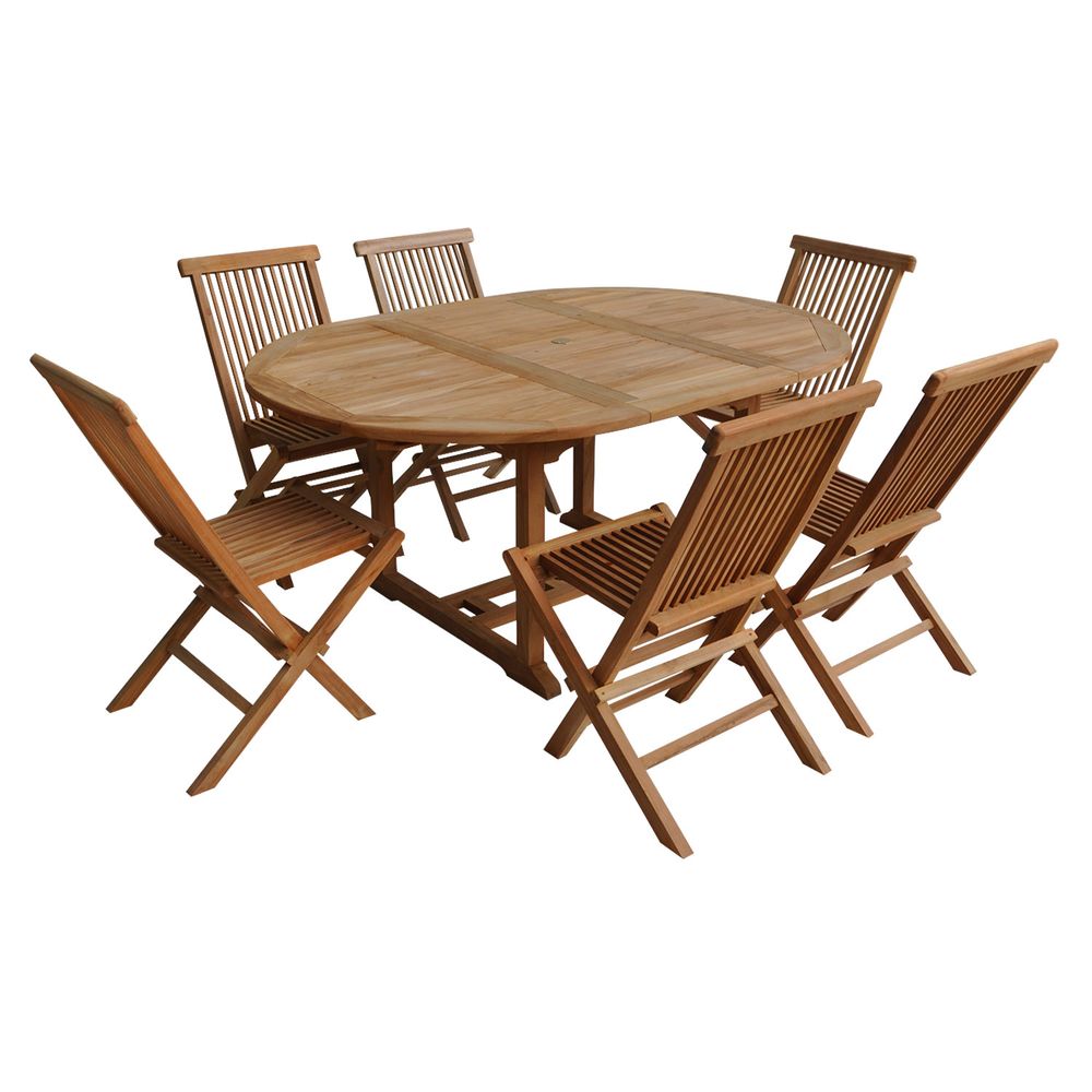 Salon de jardin en teck massif lombok - table ronde extensible - 6 places