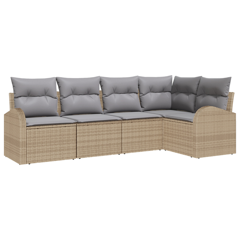 Ensemble de canapé de jardin de 5 pièces avec coussins beige poly rattan