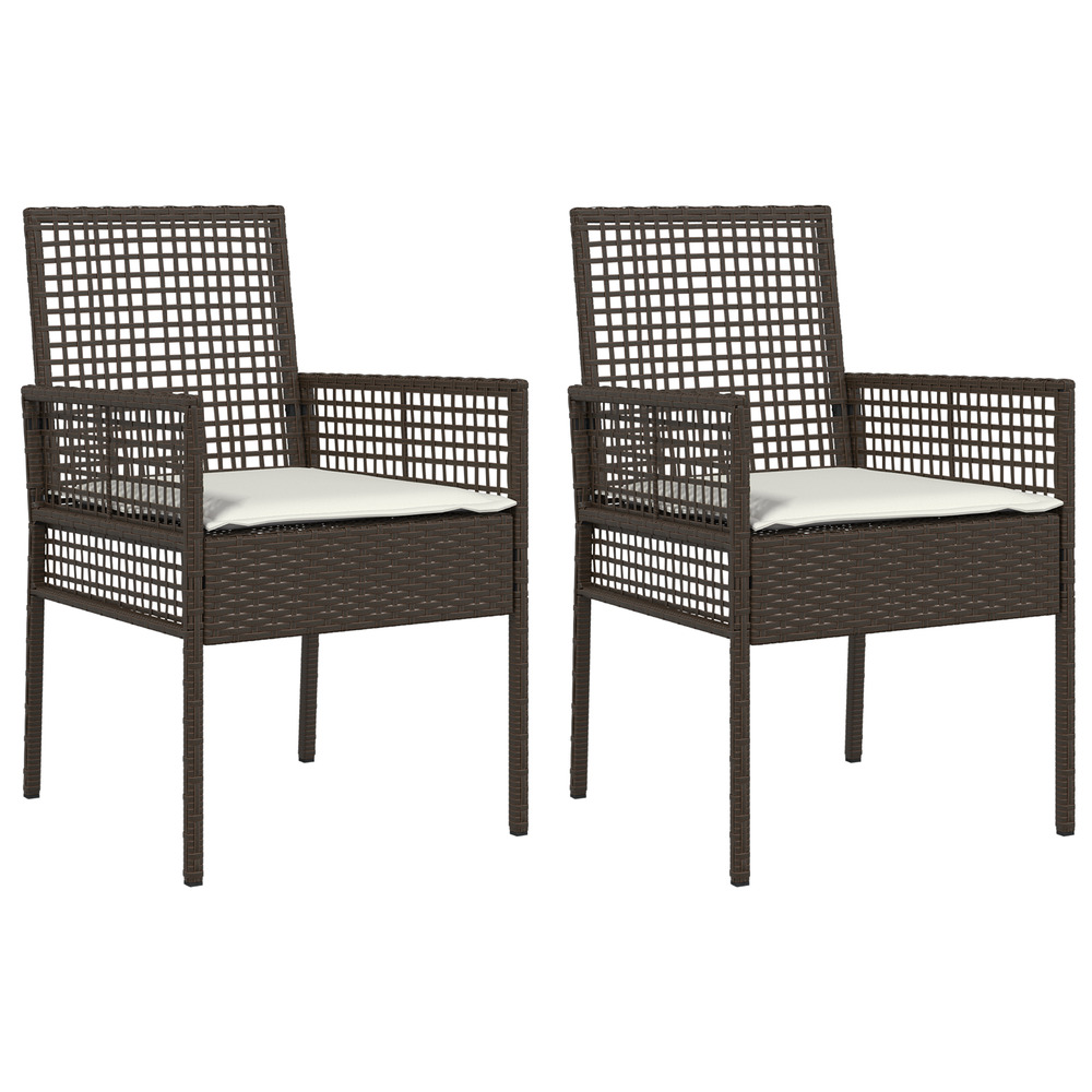 Chaises de jardin 2 pcs avec coussins marron en poly rotin