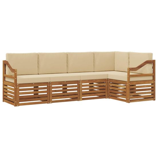 Ensemble de canapés d'extérieur 5 pc naturel et beige polyester