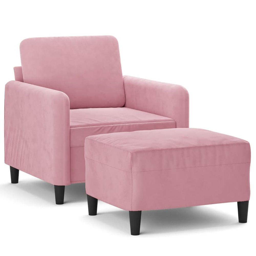 Fauteuil avec repose-pied rose 60 cm velours