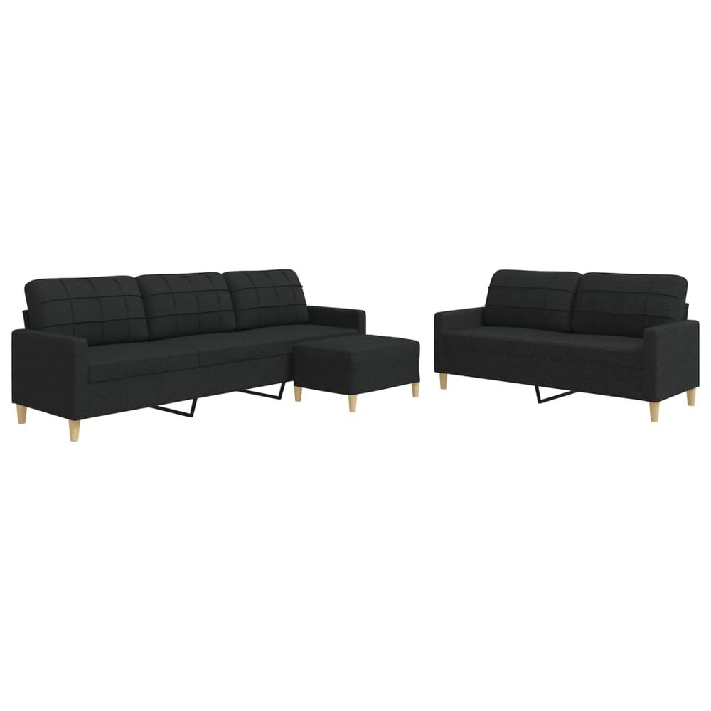 Ensemble de canapés 3 pcs avec repose-pied noir tissu