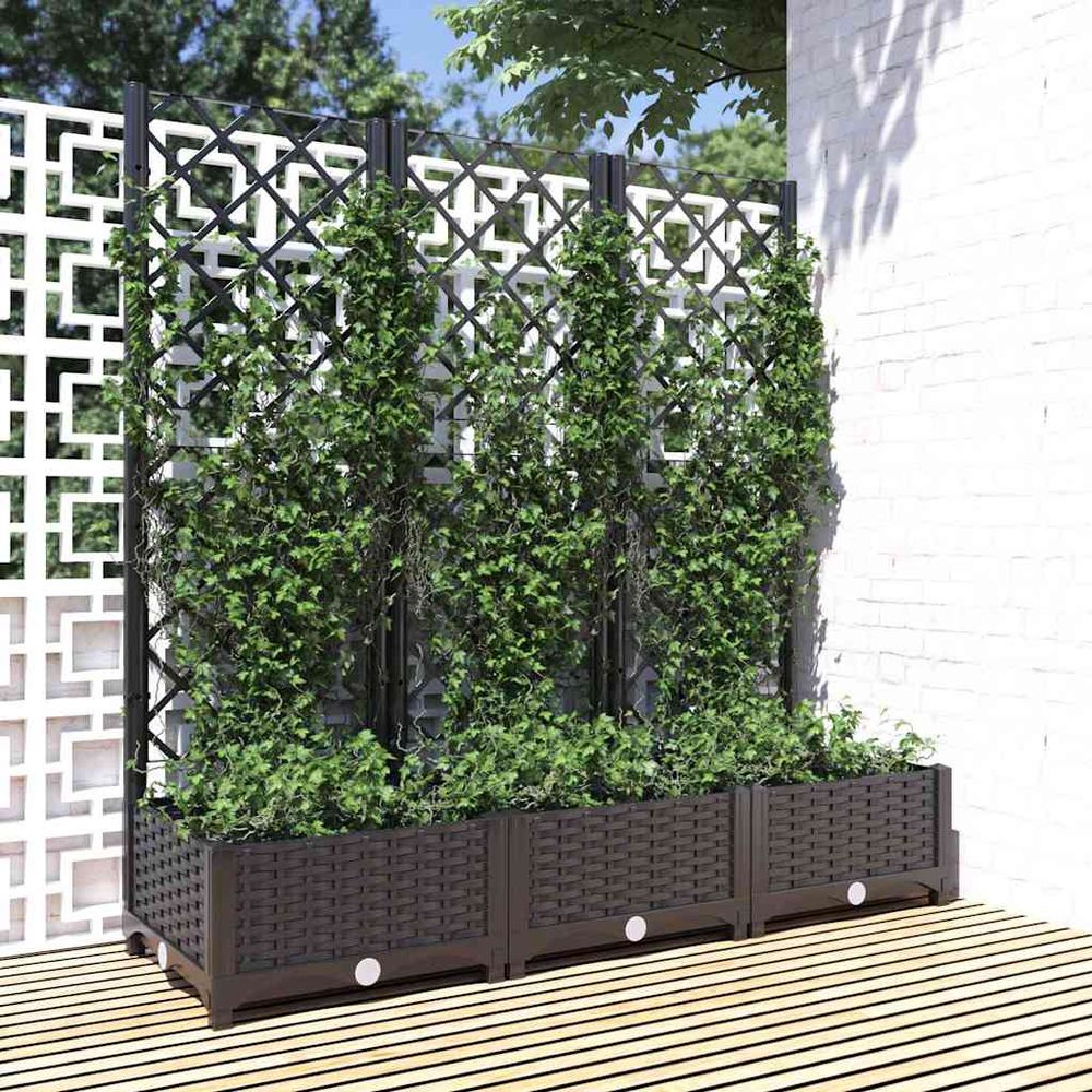 Jardinière rectangulaire avec treillis pp pour plantes grimpantes noir 120x40x121,5 cm