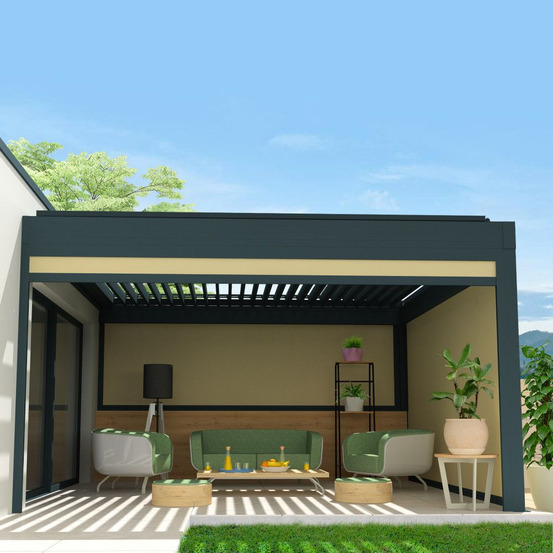 Store vertical pour pergola spinelle et hylia 5,00x2,50 m (motorisé à télécommande - gris anthracite stucturé ral7016st - écru)