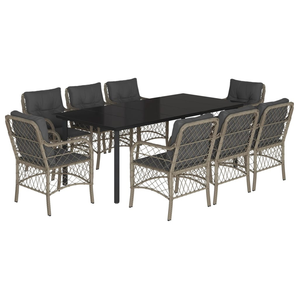 Ensemble à manger de jardin et coussins 9 pcs gris clair rotin