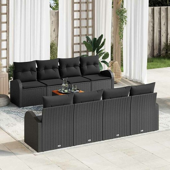 Ensemble de canapé de jardin avec coussin 9 pcs noir polyrotin