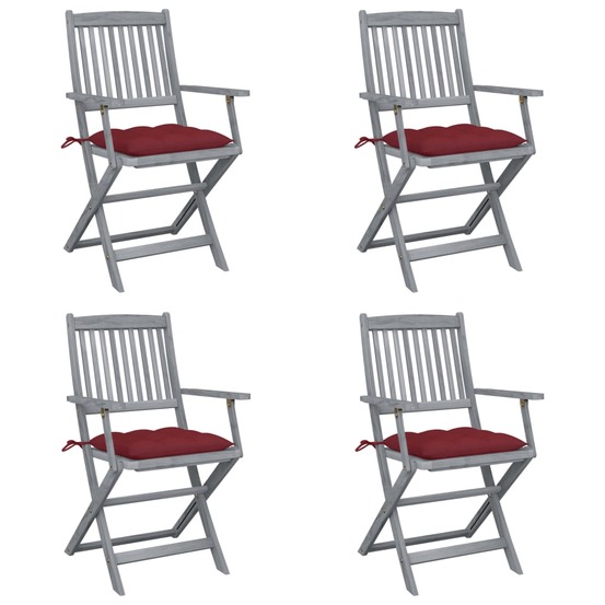 Chaises pliables d'extérieur lot de 4 et coussins bois d'acacia
