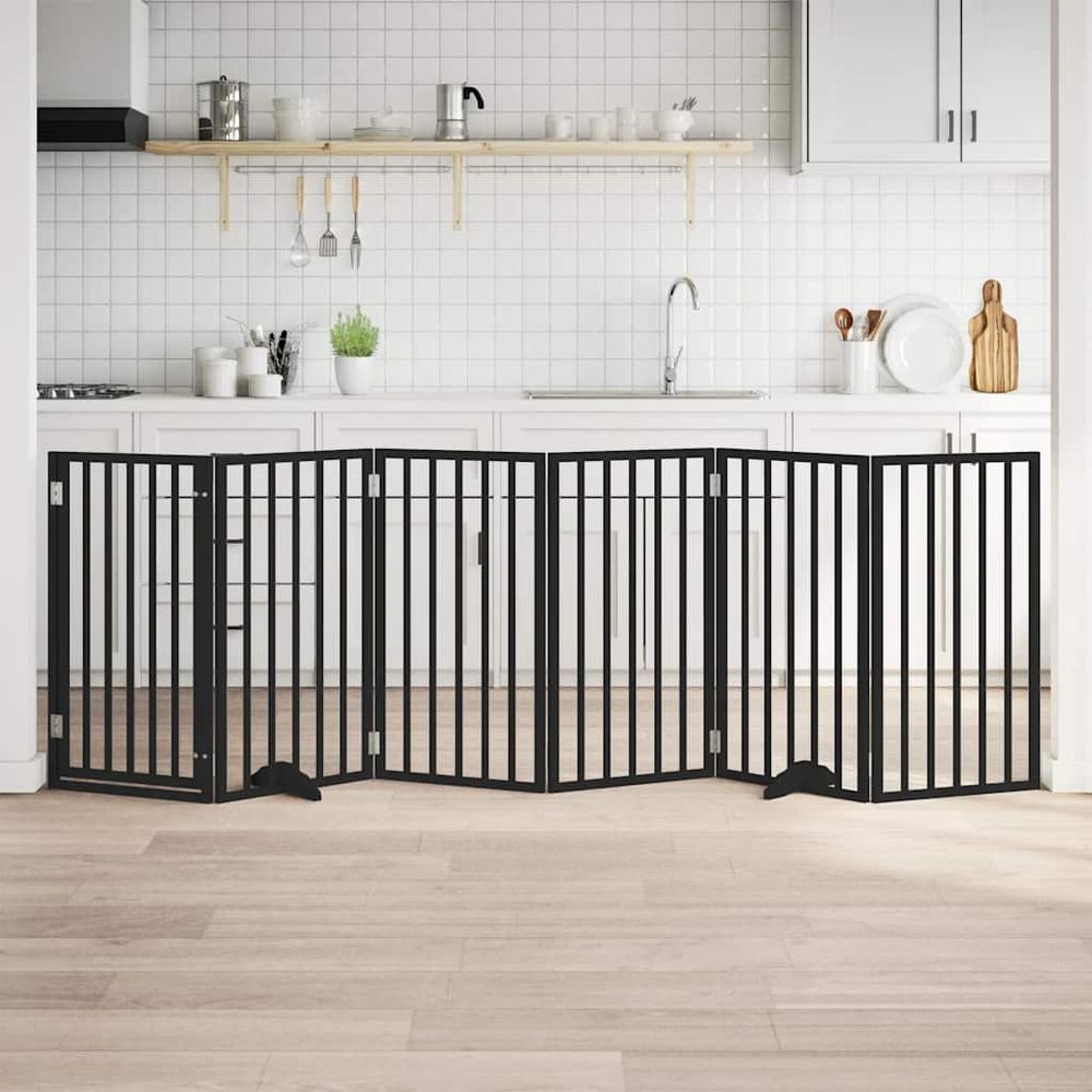 Grand parc pour chien modulable en bois 6 panneaux haut avec porte noir 300x90 cm