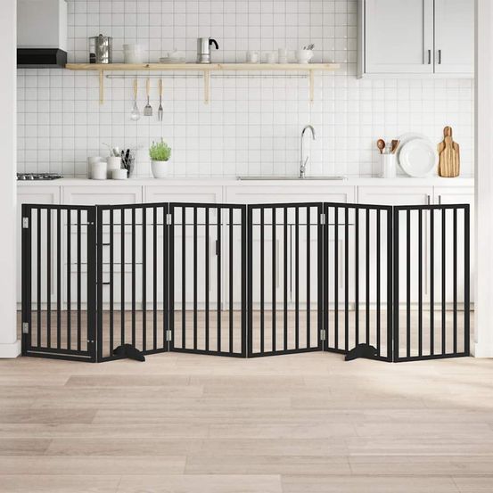 Grand parc pour chien modulable en bois 6 panneaux haut avec porte noir 300x90 cm