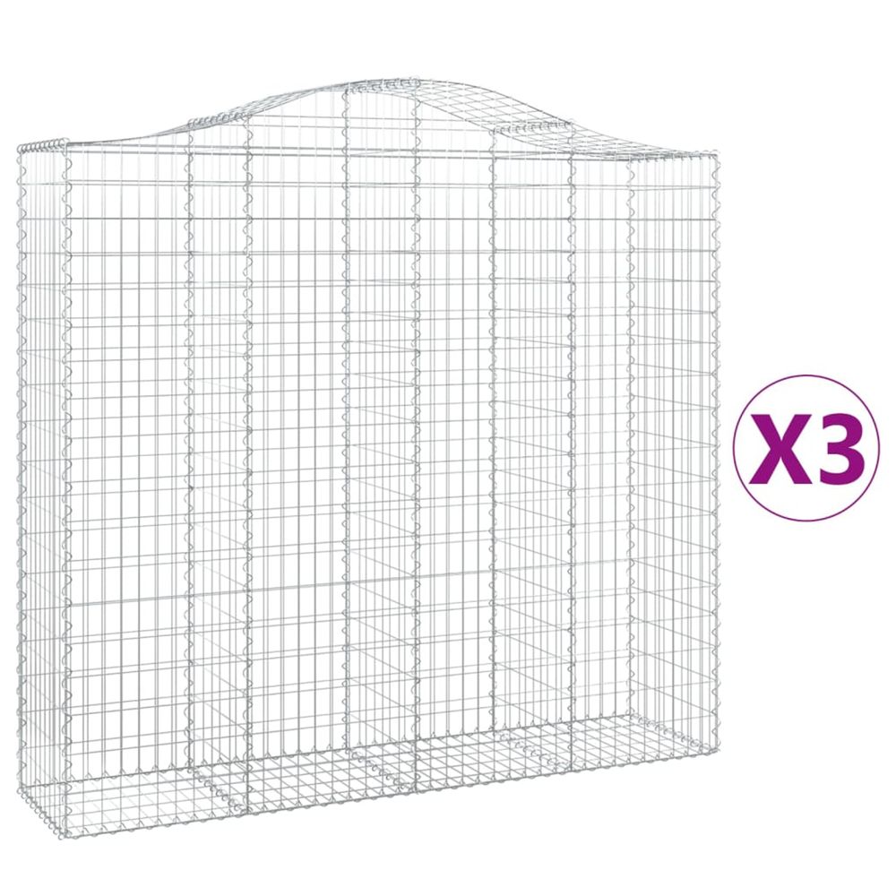 Paniers à gabions arqués 3 pcs 200x50x180/200 cm fer galvanisé