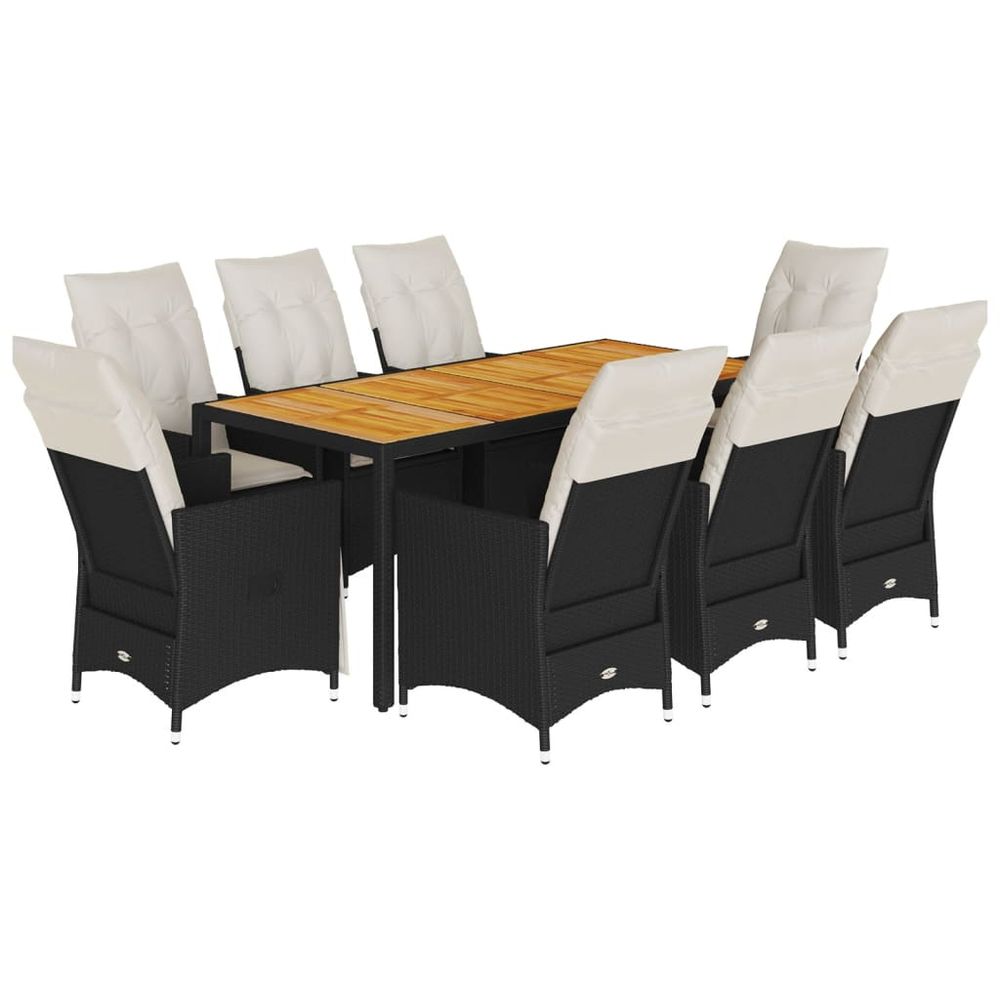 Ensemble à manger de jardin 9pcs coussins noir résine tressée