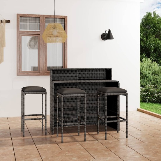 Ensemble de bar de jardin avec coussins 4 pcs gris
