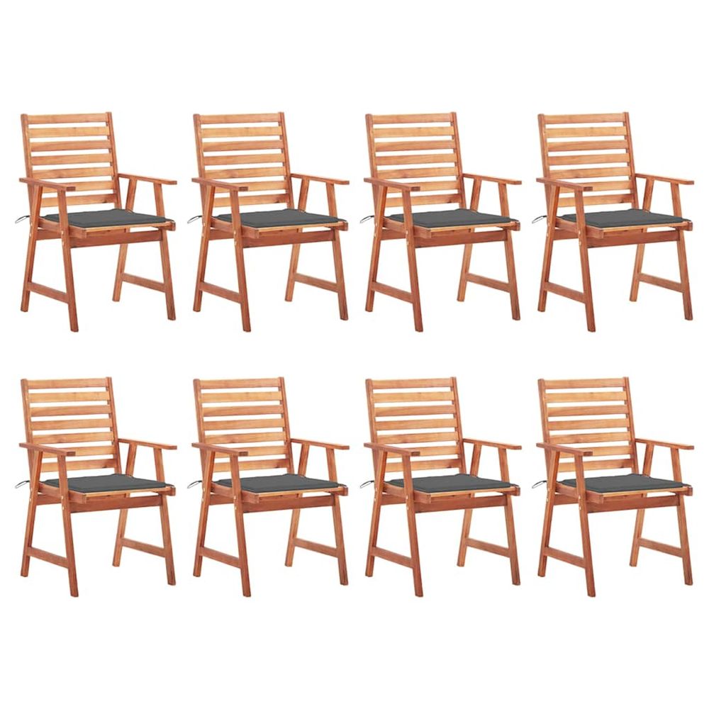 Chaises à manger d'extérieur lot de 8 et coussins acacia massif