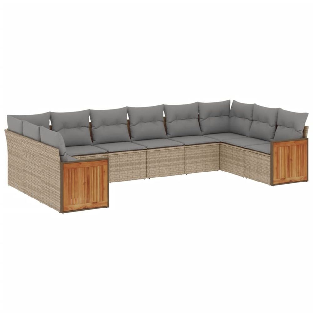 Salon de jardin avec coussins 10 pcs beige résine tressée