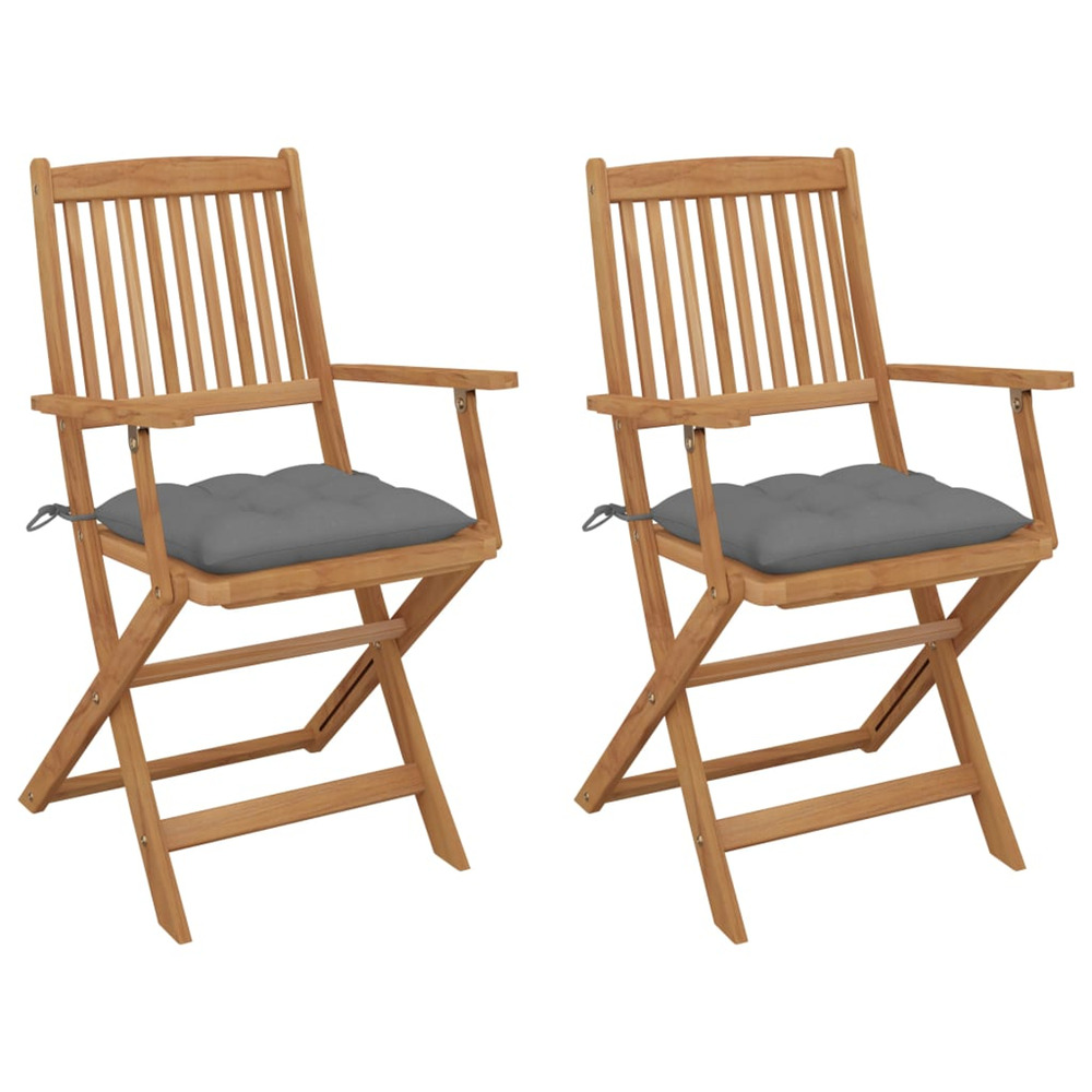 Chaises pliables de jardin lot de 2 avec coussins bois d'acacia