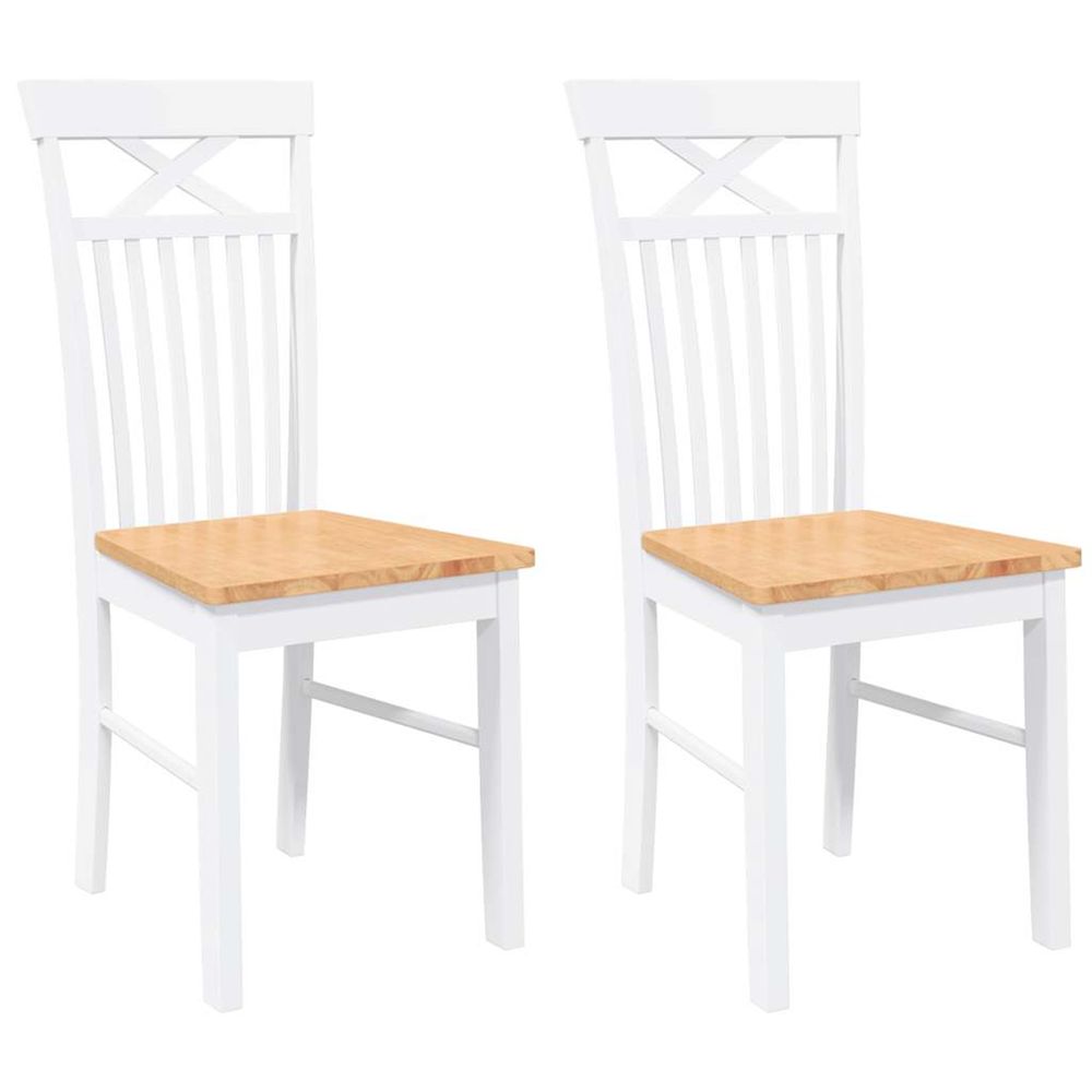 Chaises à manger 2 pcs blanc bois massif caoutchouc