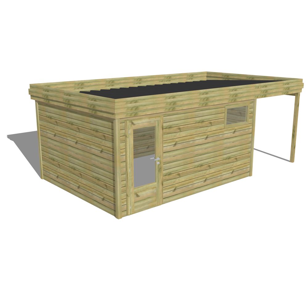 Abri de jardin bois pin traité autoclave 27mm - 6,34x3,44m / 22m2 - bac acier - abri français