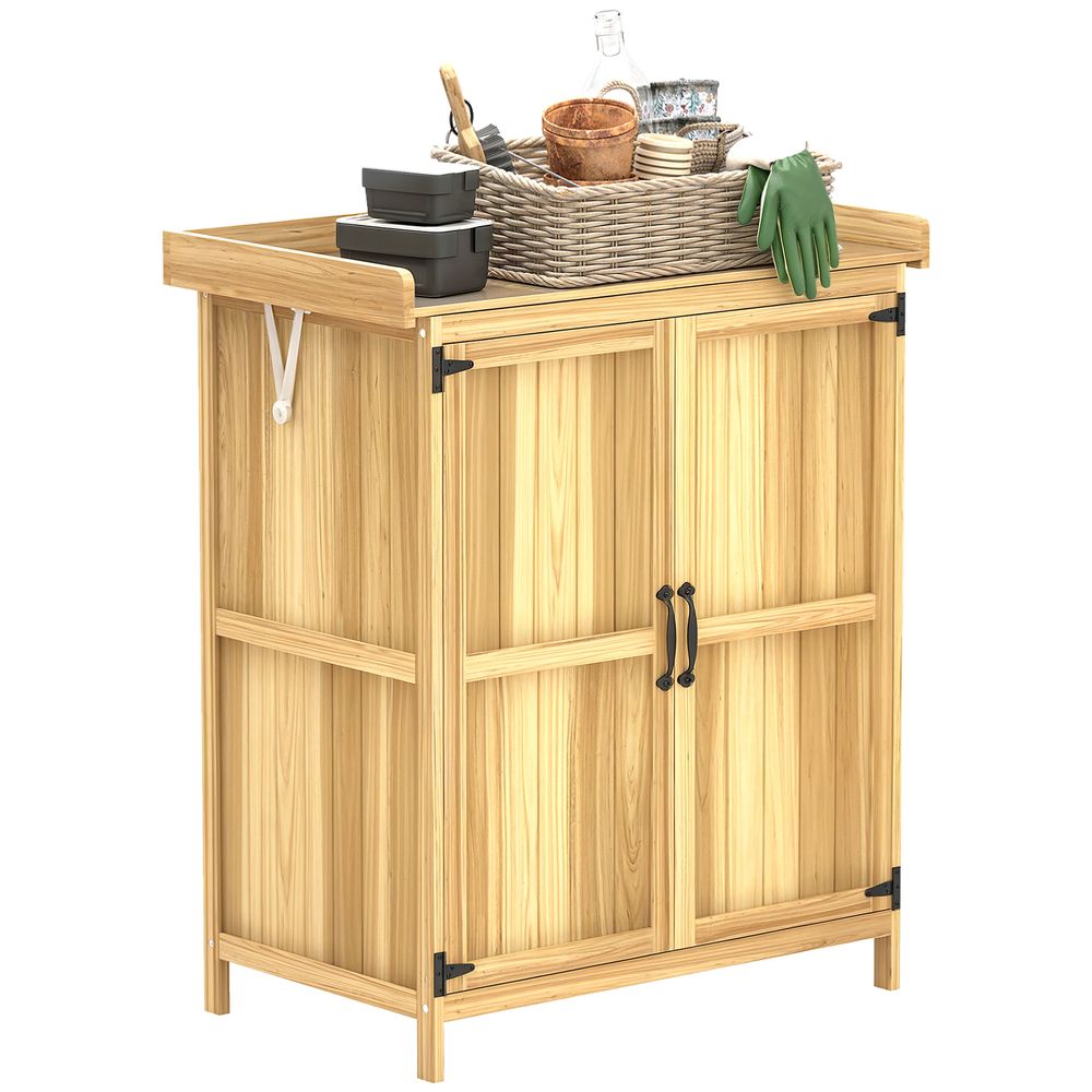 Armoire abri de jardin sapin plateau inox toit charnières 74x43x88cm bois - comfortxl outdoor living