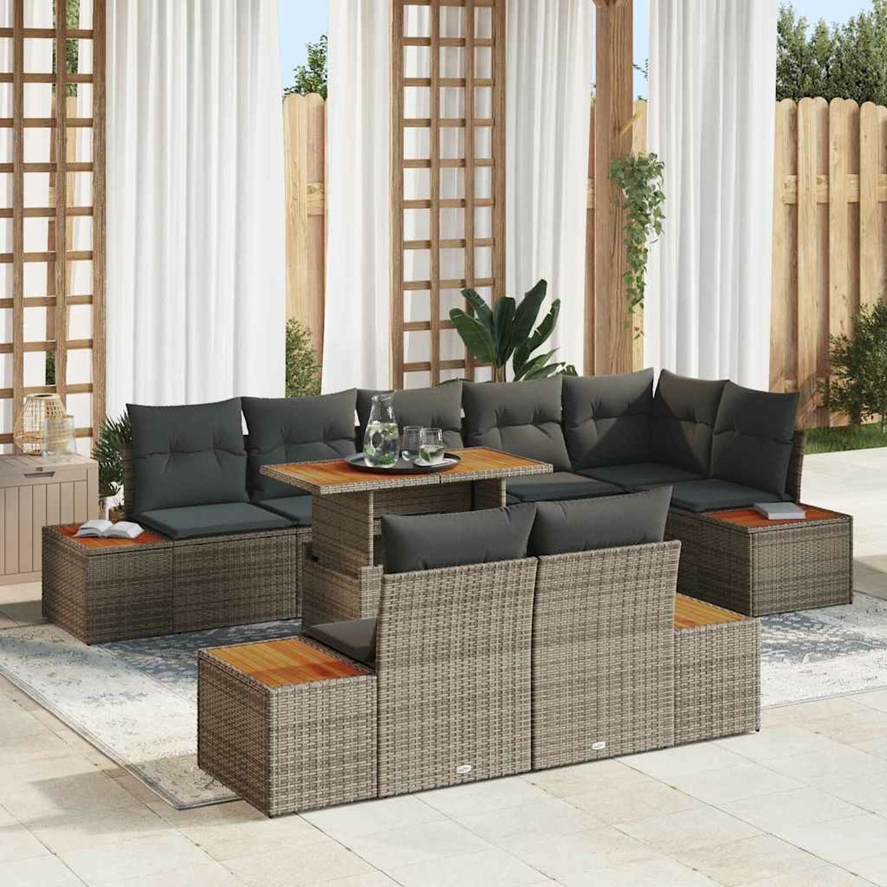 Ensemble de canapé de jardin 9 pcs gris poly rotin
