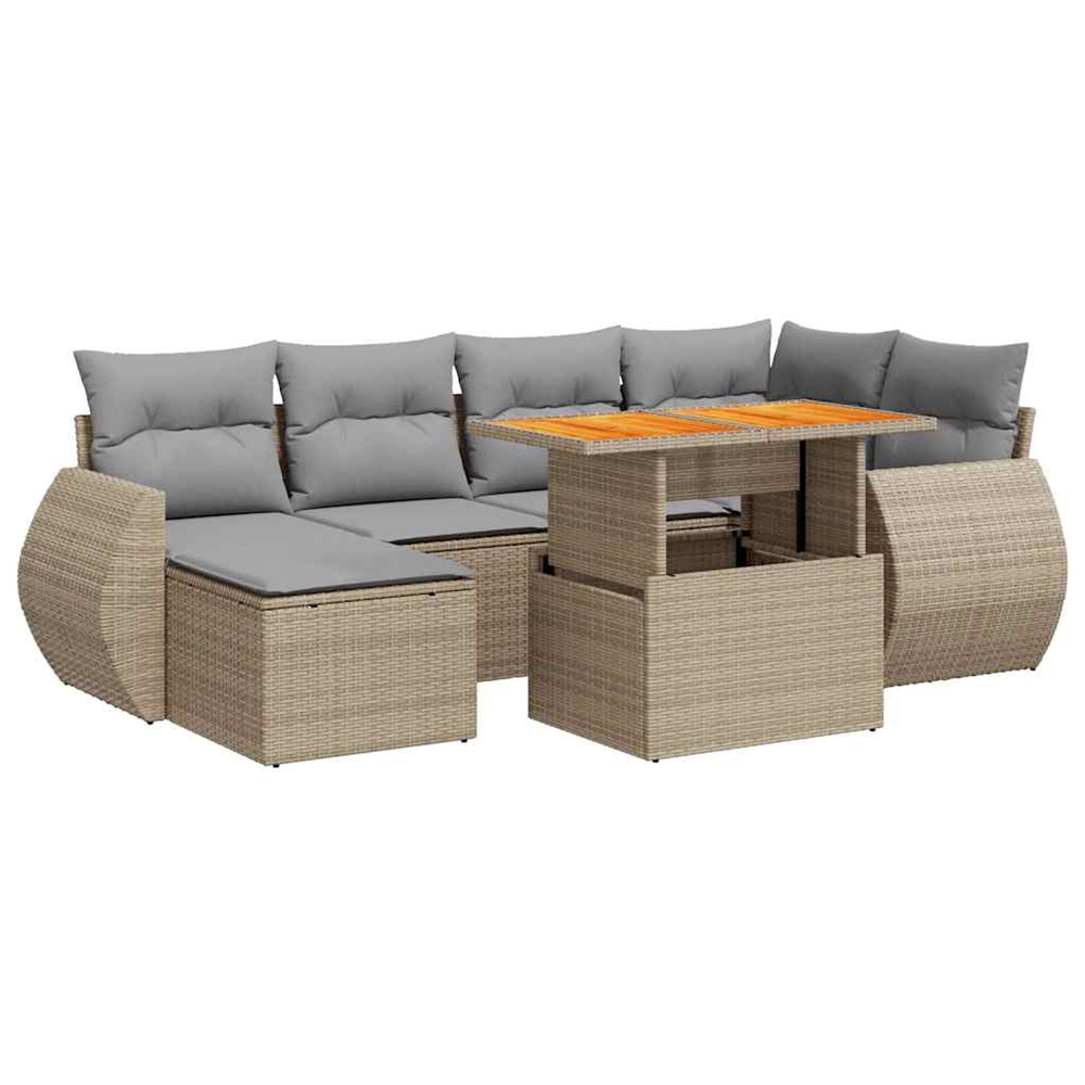 Salon de jardin avec coussins 7 pcs beige résine tressée