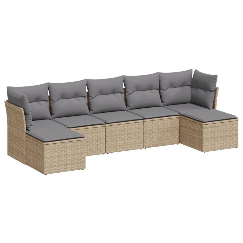 Salon de jardin avec coussins 7 pcs beige résine tressée
