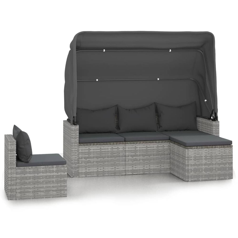 Salon de jardin 4 pcs avec coussins gris résine tressée