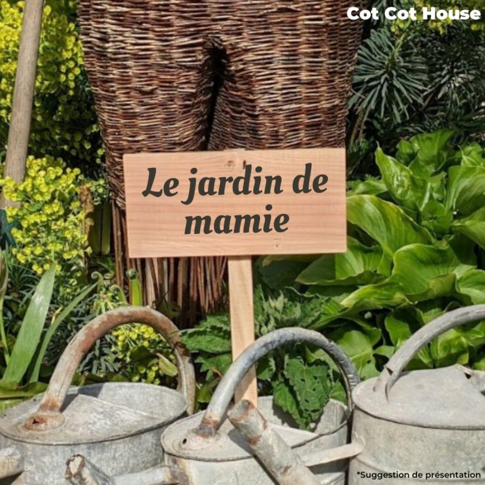 Pancarte en bois gravée extérieur déco - 02 - « le jardin de mamie »