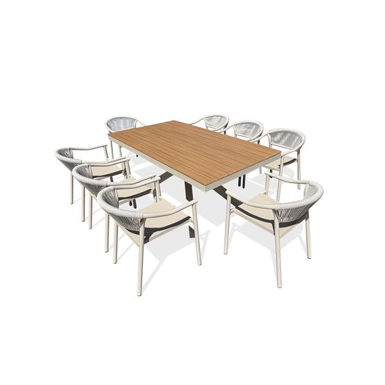 Ensemble table de jardin lamu (180x100 cm) en aluminium et plateau polywood aspect bois