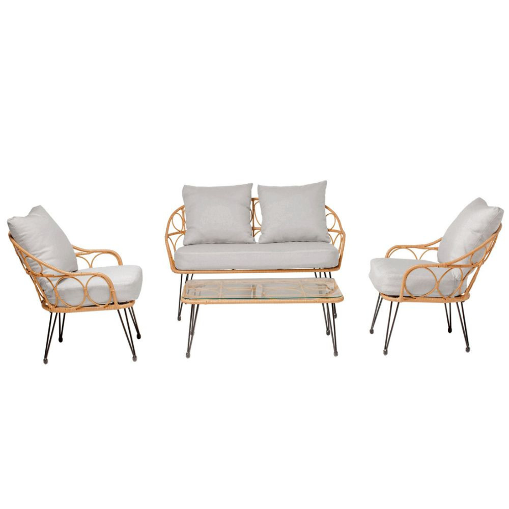 Salon de jardin 4 places en résine rotin porto