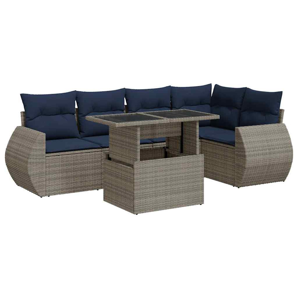 Salon de jardin avec coussins 6 pcs gris résine tressée acacia