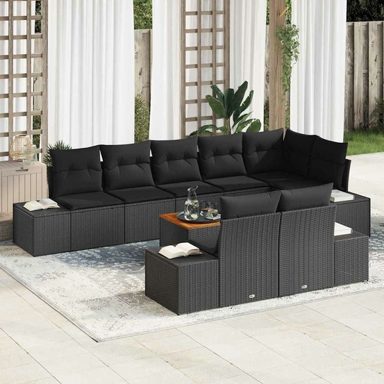Ensemble de canapé de jardin avec coussin 9 pcs noir polyrotin