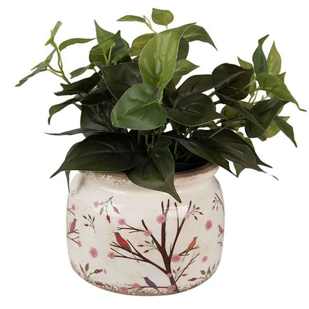Pot de fleurs rond branche et oiseaux 20x15cm