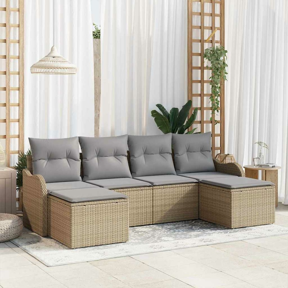 Ensemble de canapé de jardin 6 pcs beige et gris clair