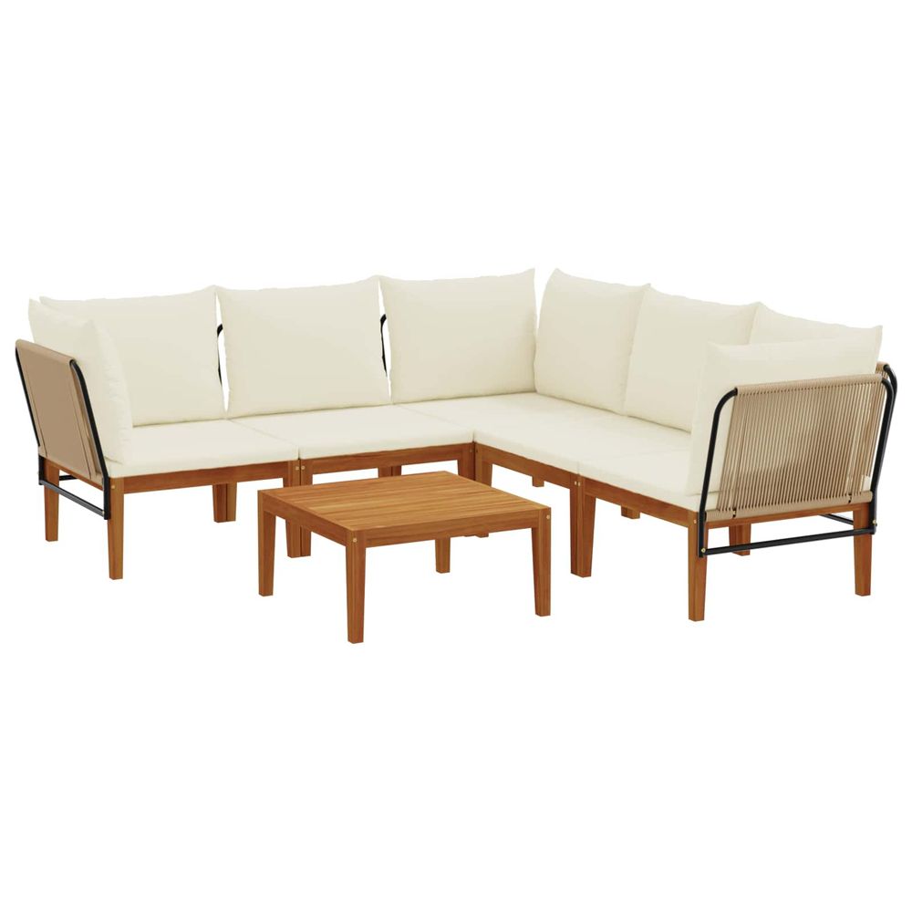 6 pc bois d'acacia massif et corde naturel